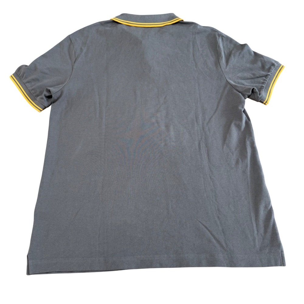 Prada Mens XL Polo Shirt Grey Yellow Panther Embroidered Tipped Cotton Pique - Picture 11 of 12